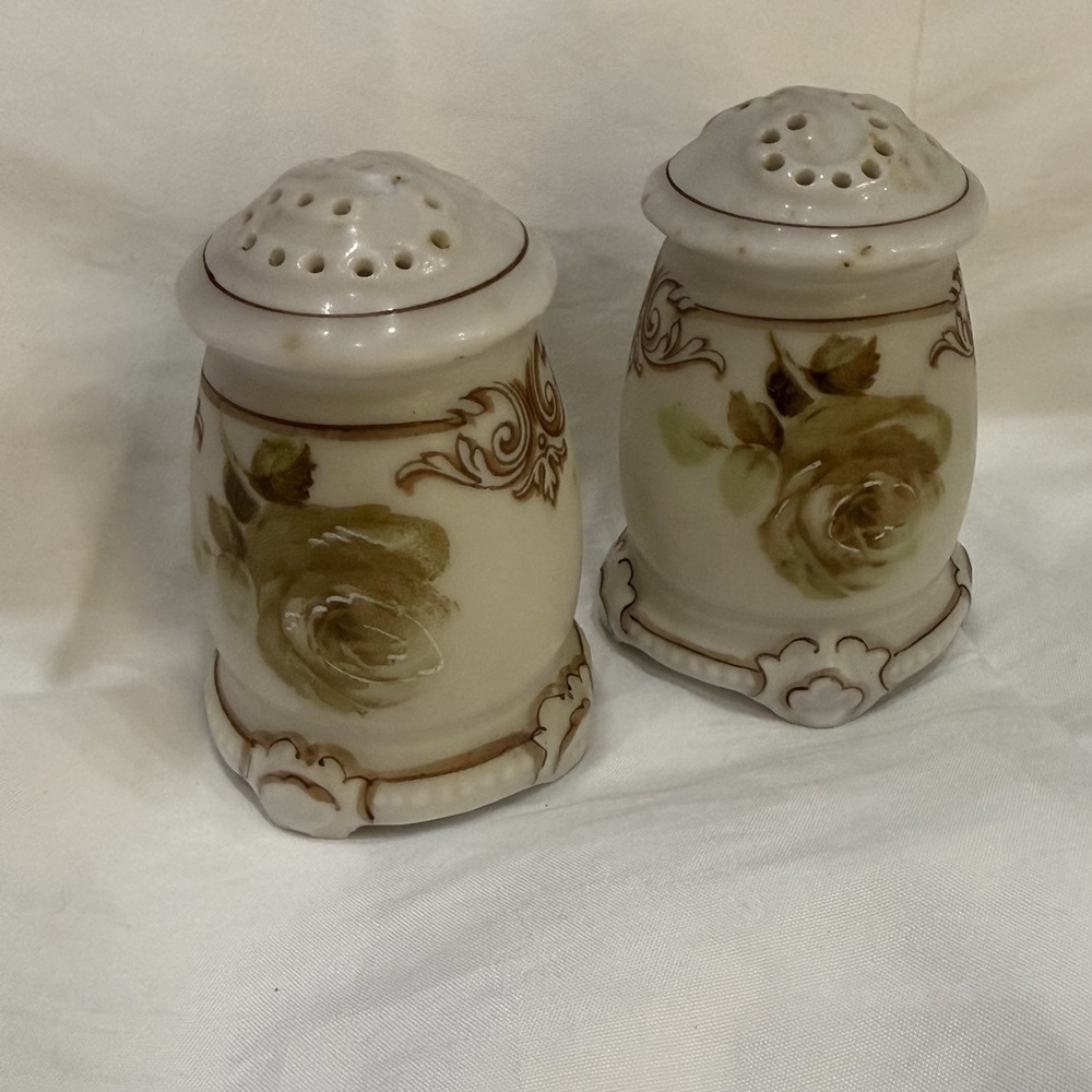 Vintage Herman Ohme Old Ivory Salt and Pepper Shakers Silesia Numbered Set 3in
